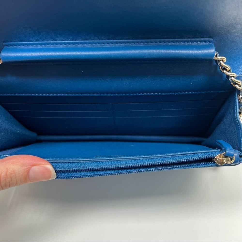 CHANEL Boy Chanel V-Stitched Lambskin Chain Wallet in Blue - Picture 10 of 12